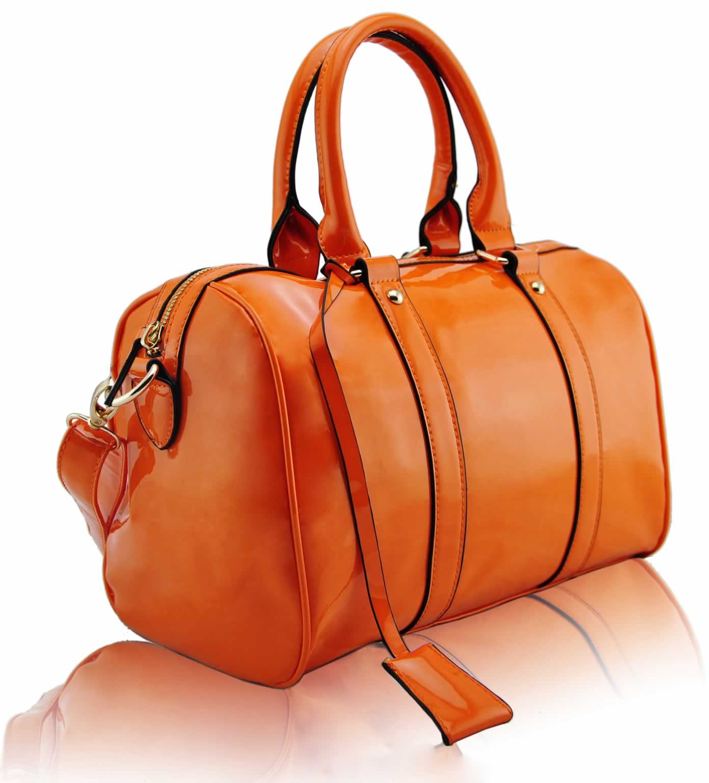 Wholesale Orange Patent Barrel Handbag