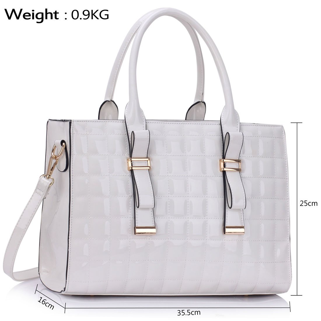 White Patent Quilted Bag With Buckle Detail