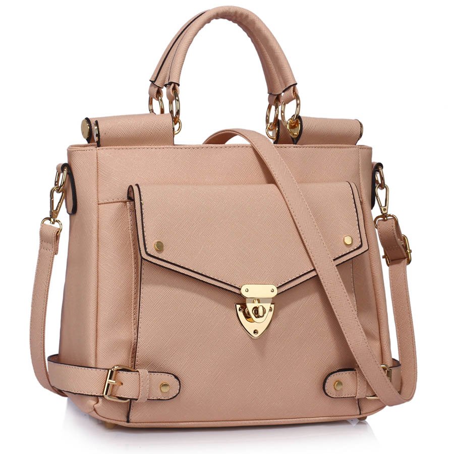 Wholesale Nude Twist Lock Flap Grab Tote