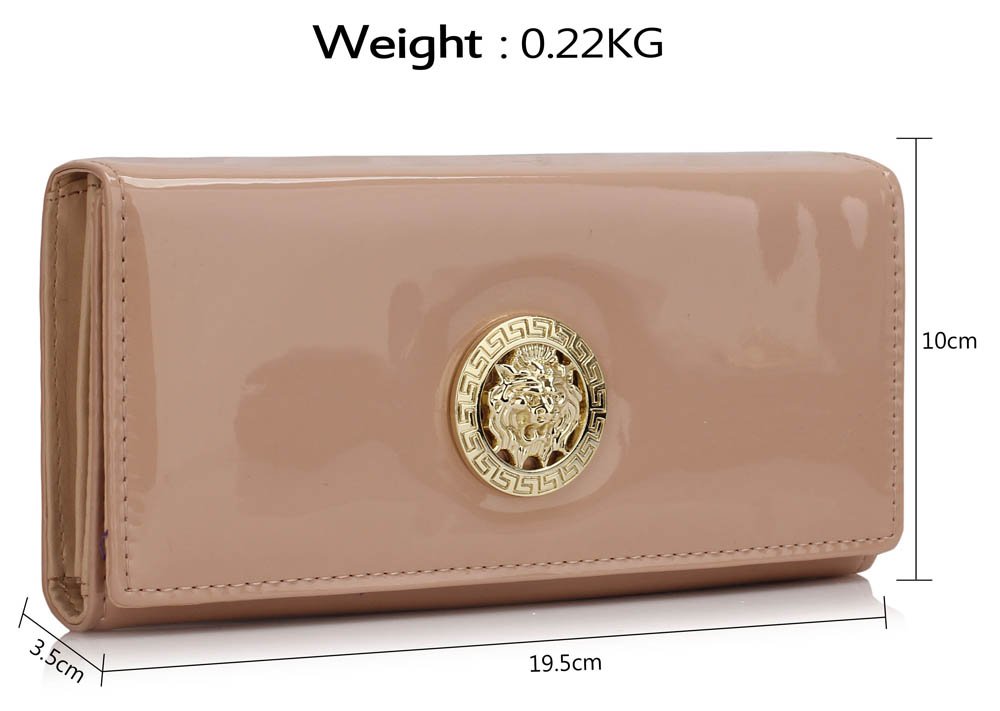 Lsp Nude Patent Purse Wallet With Metal Decoration