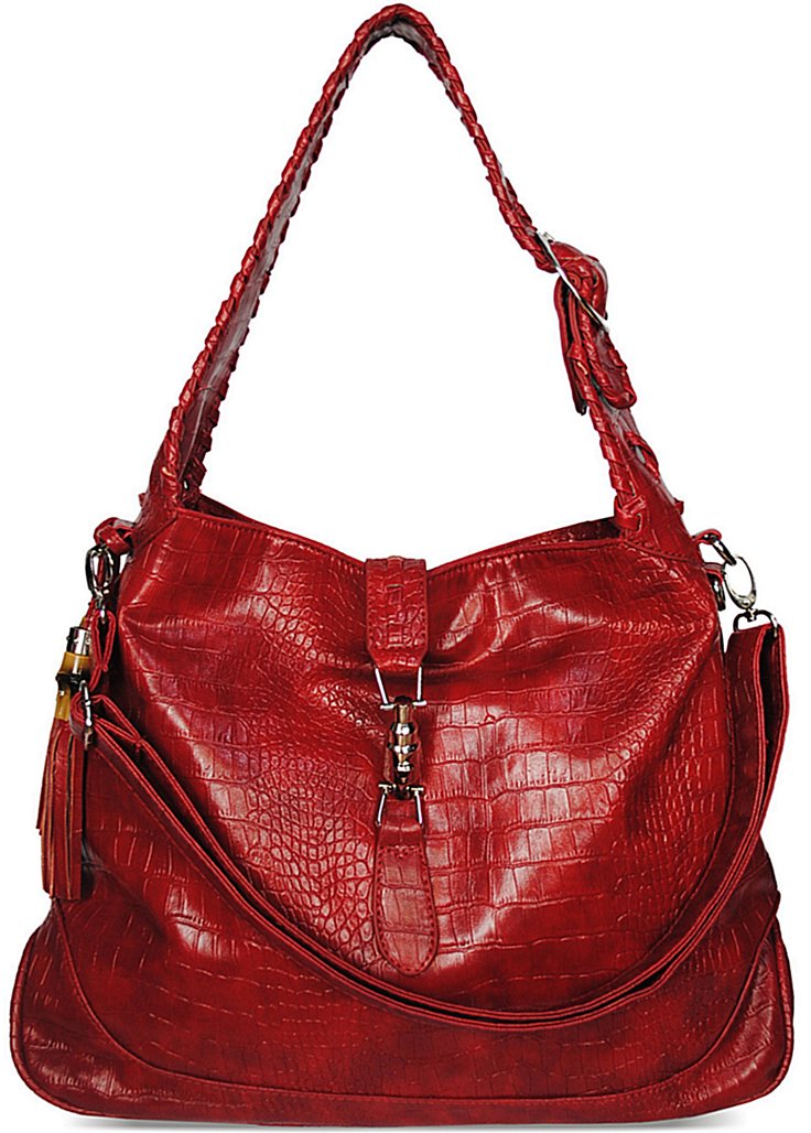 Wholesale Red Mock Croc Tote Shoulder Handbag With Tassels