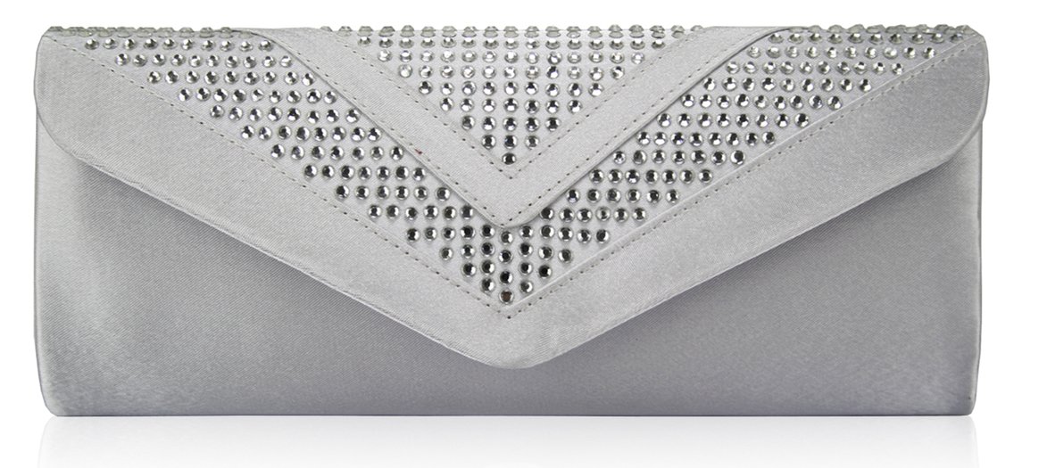 large silver diamante clutch bag