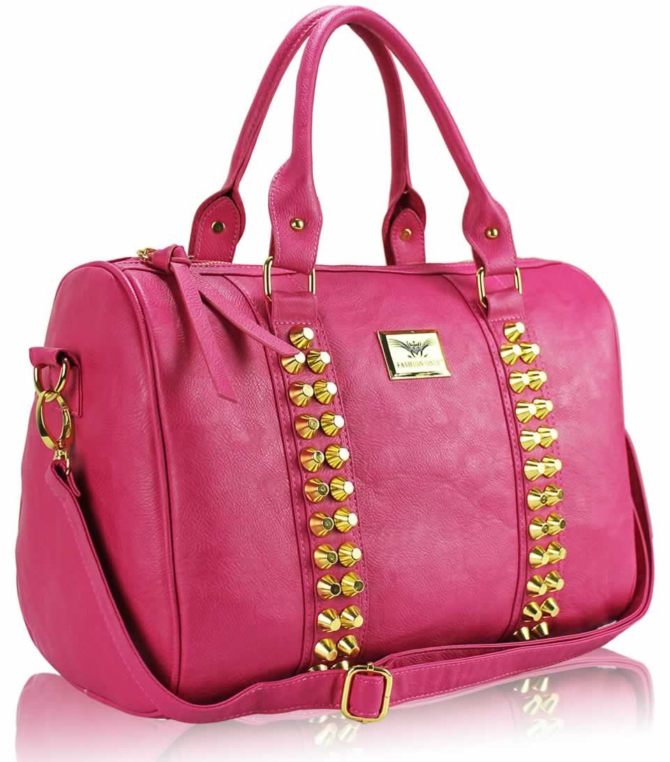 wholesale bag - L.S Fashion Pink Stunning Studded Barrel Bag With Long Strap