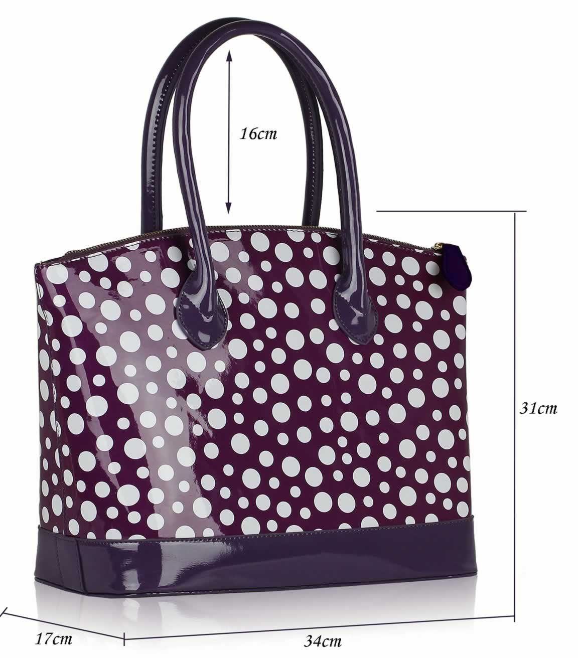 Wholesale Purple Patent Polka Dot Tote Bag