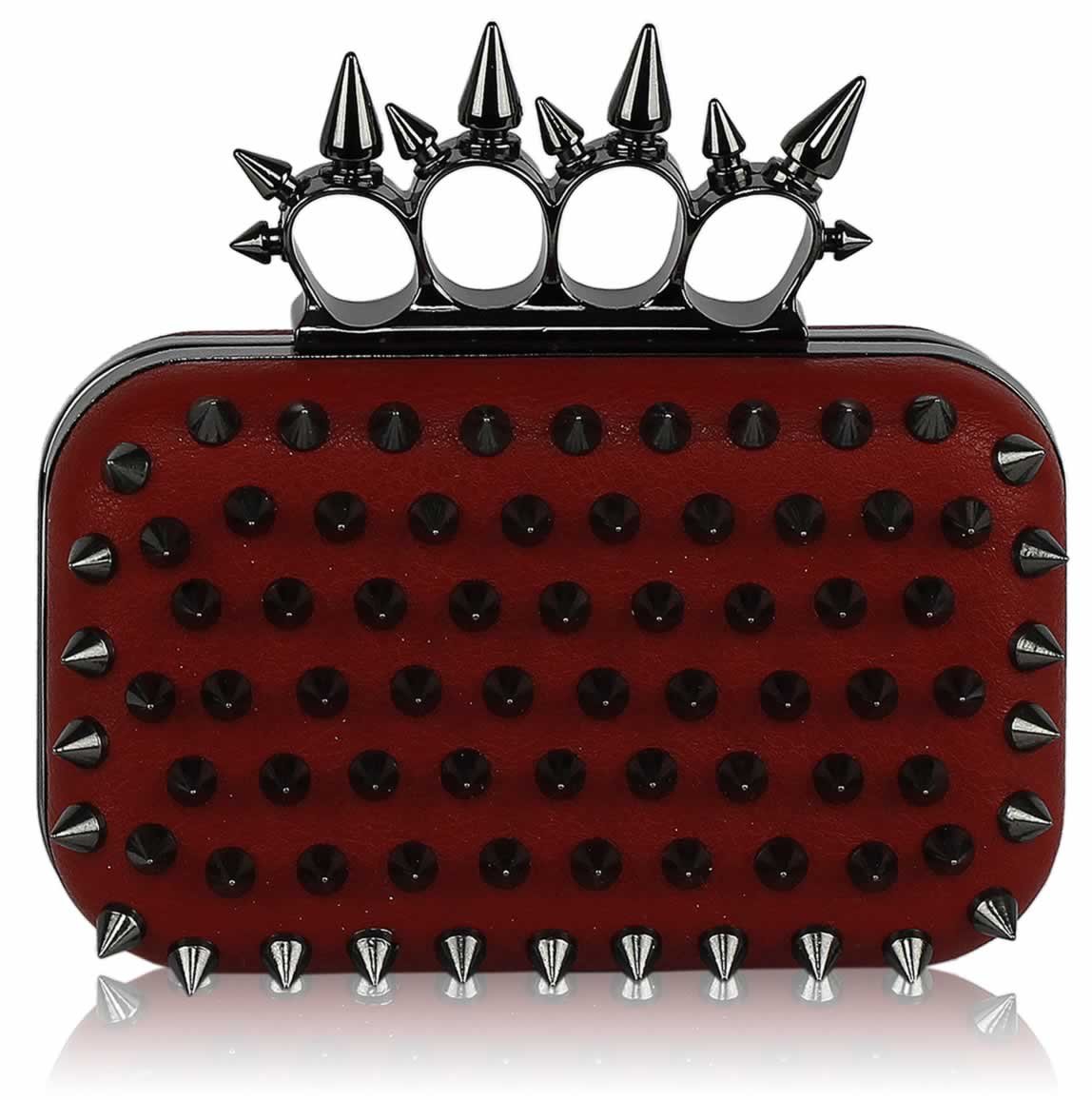 Wholesale- Red Punk Spike Skull Ring Clutch Purse