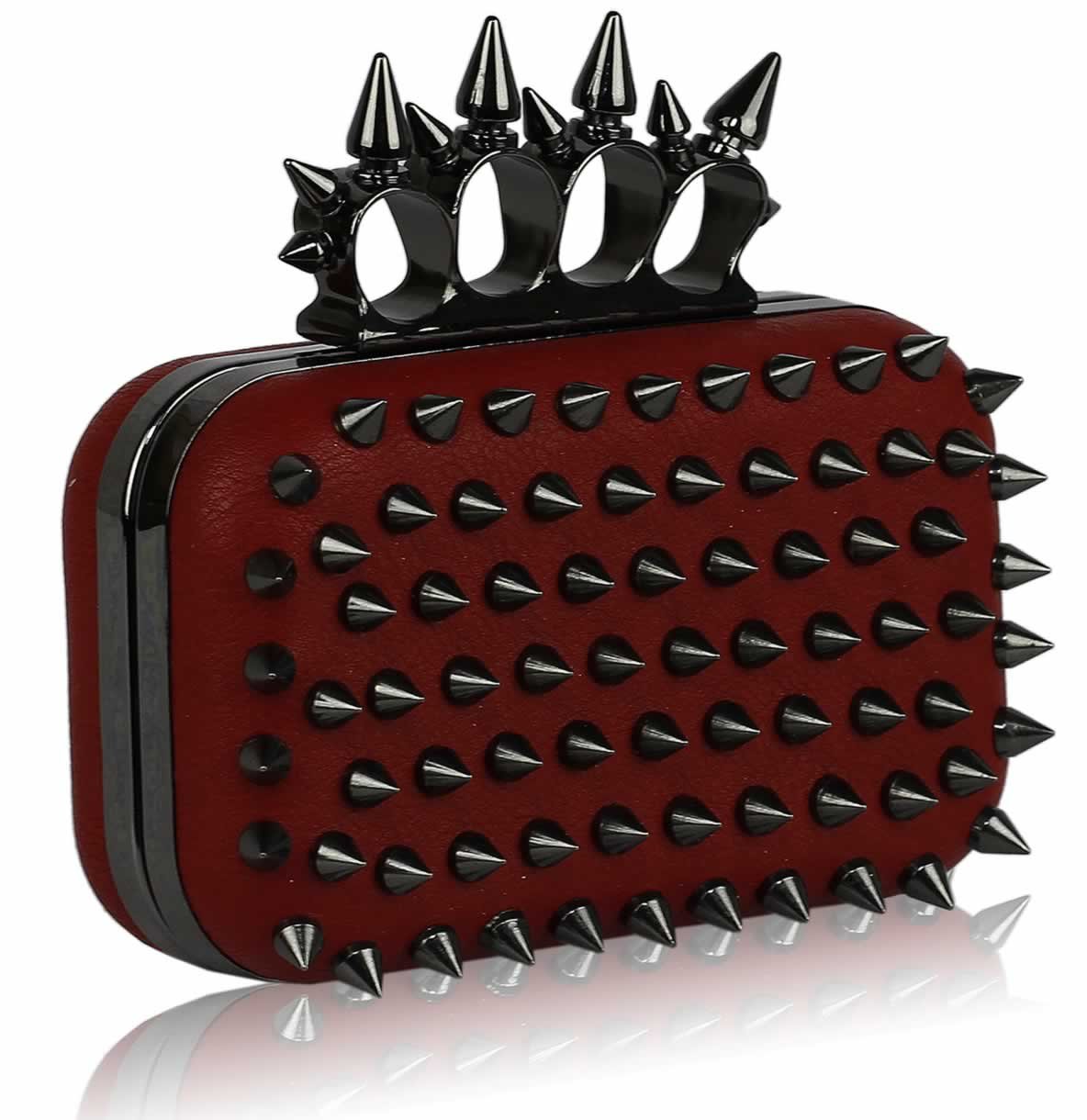 Wholesale- Red Punk Spike Skull Ring Clutch Purse