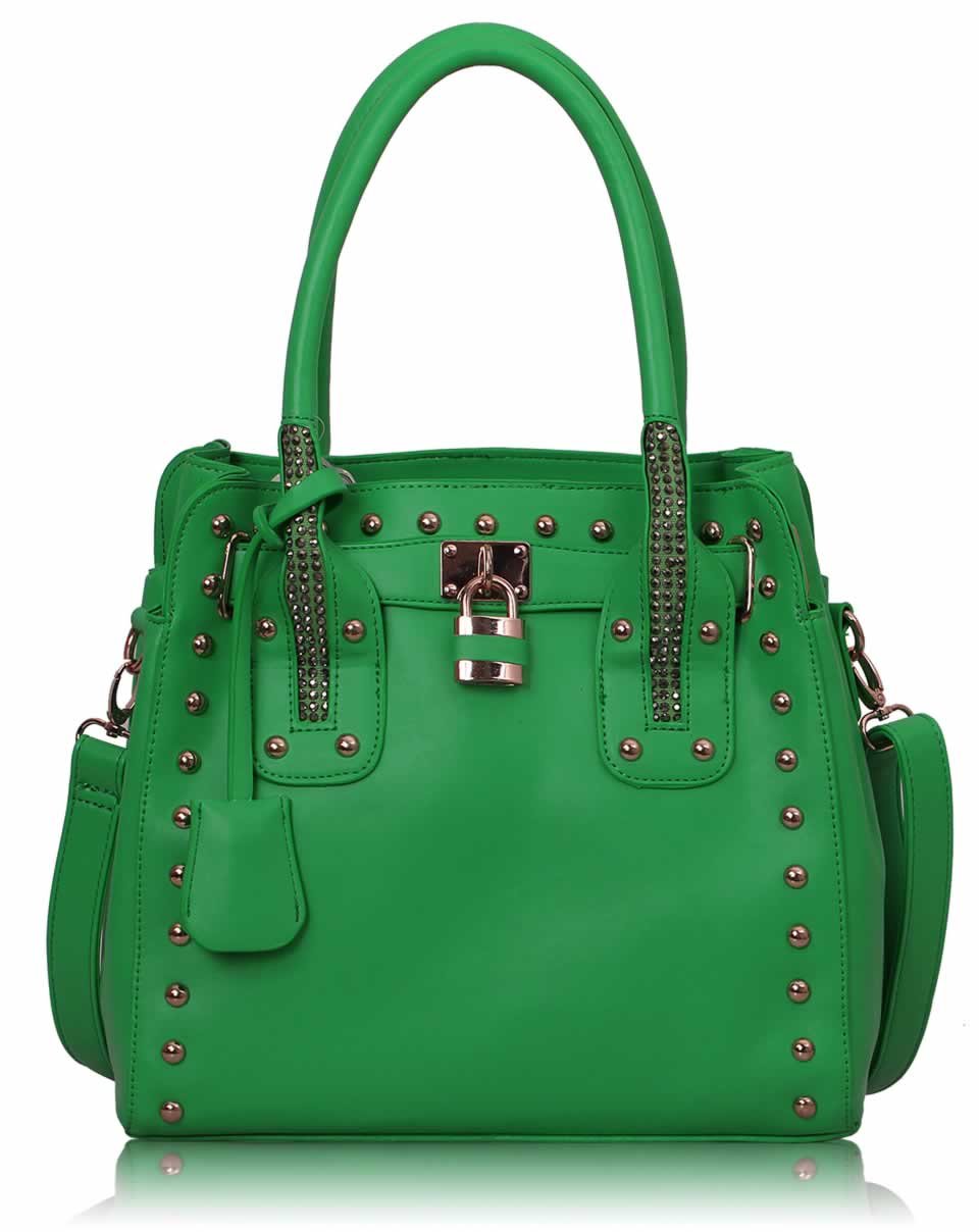 Wholesale Green Studded Tote Bag With Padlock