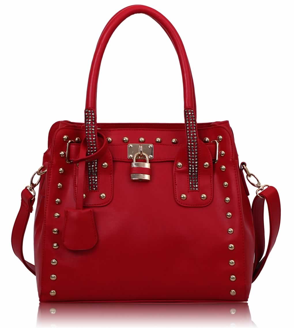 Wholesale Red Studded Tote Bag With Padlock