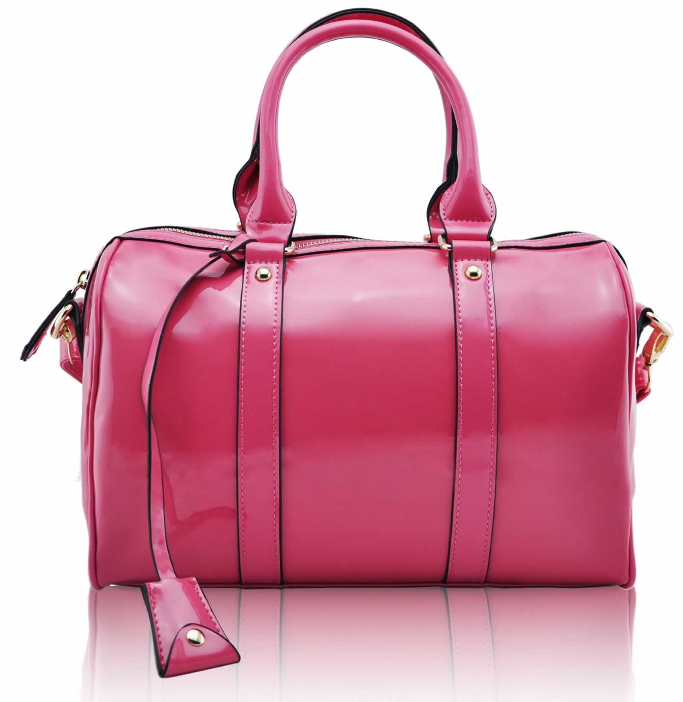 Wholesale Pink Patent Barrel Handbag