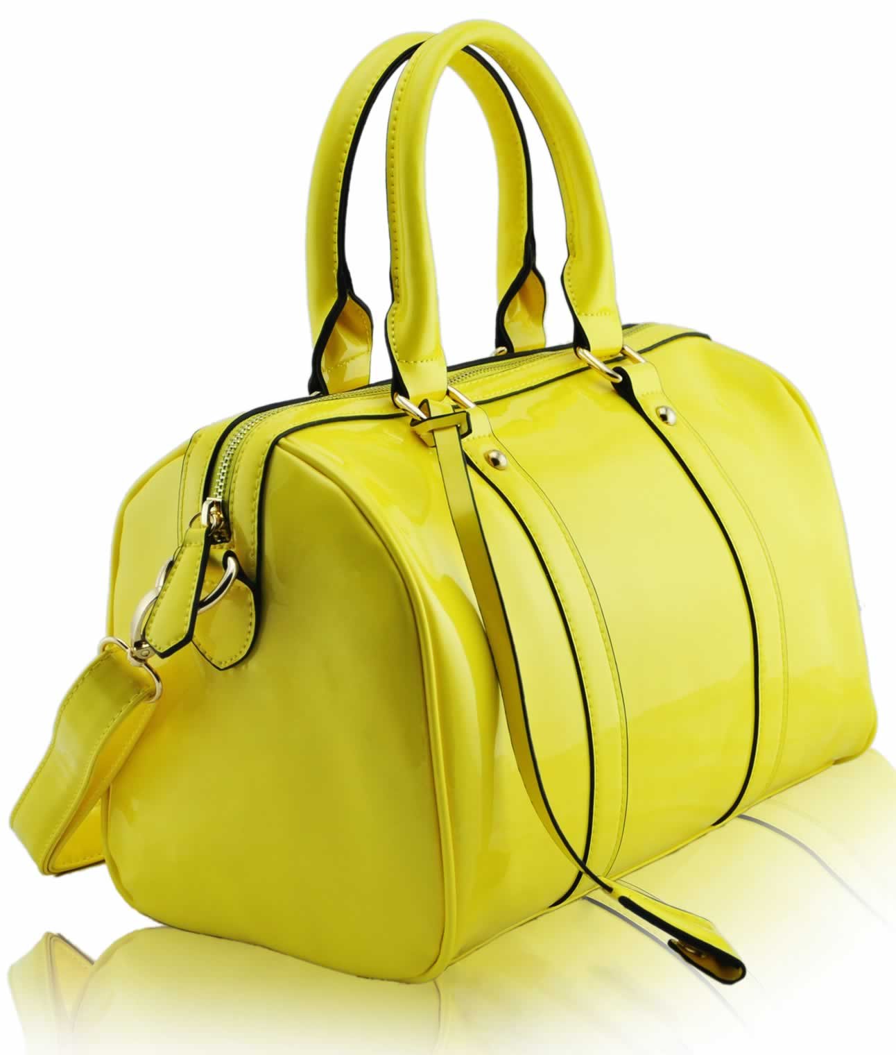 Wholesale Yellow Patent Barrel Handbag