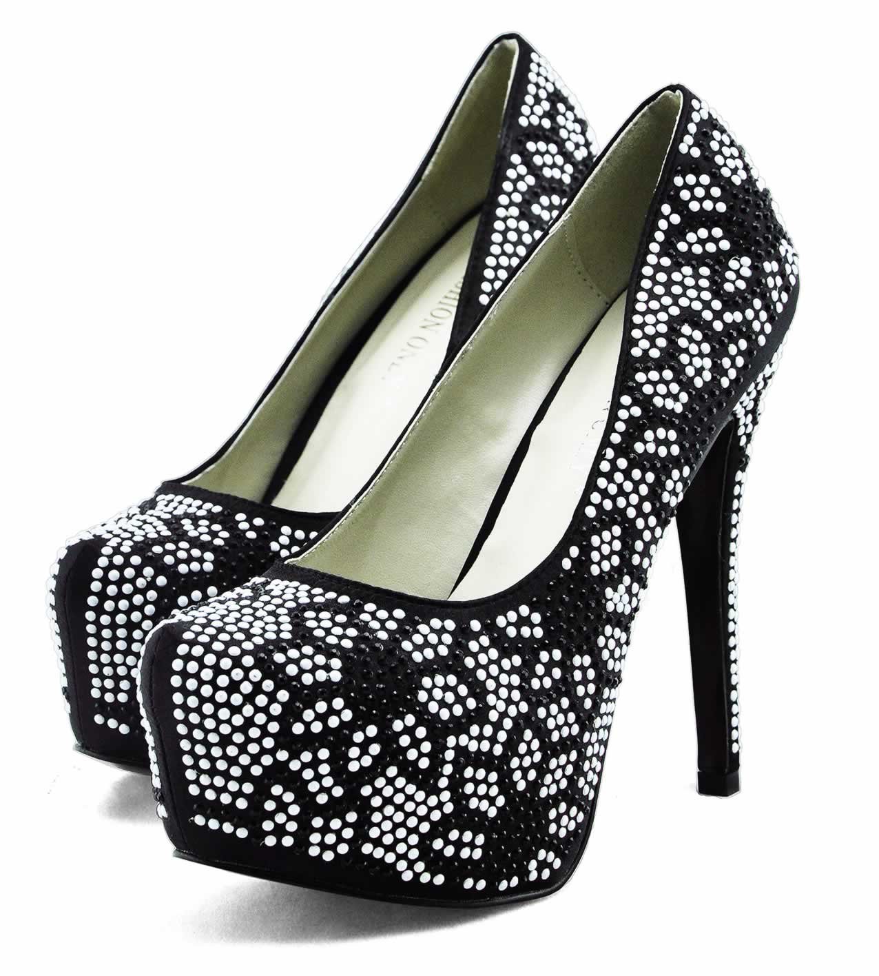 Shoes :: LSS00122 - Black / White Diamante Covered Platform Stiletto ...