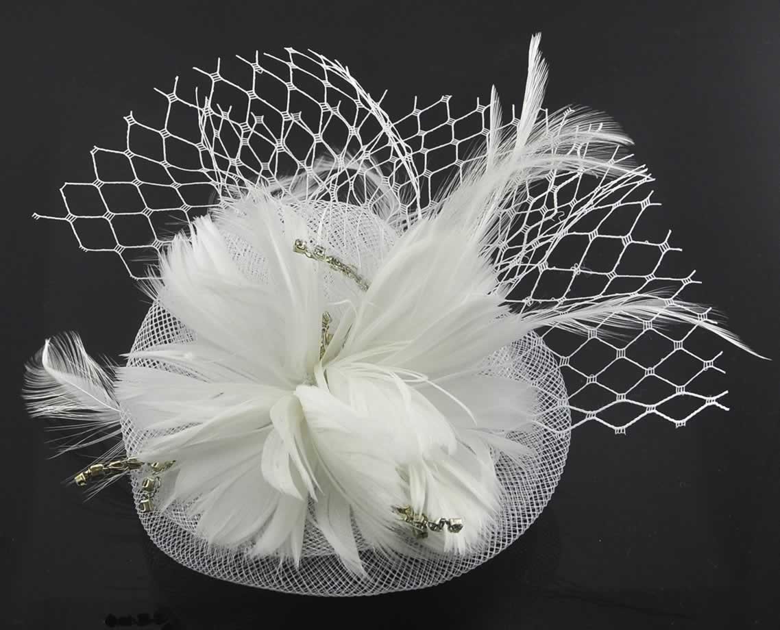 Wholesale White Feather & Flower Fascinator