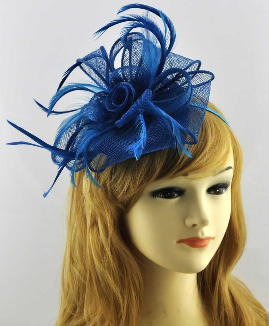 Wholesale Teal Feather & Mesh Flower Fascinator on Comb- Hairbands-Hair ...