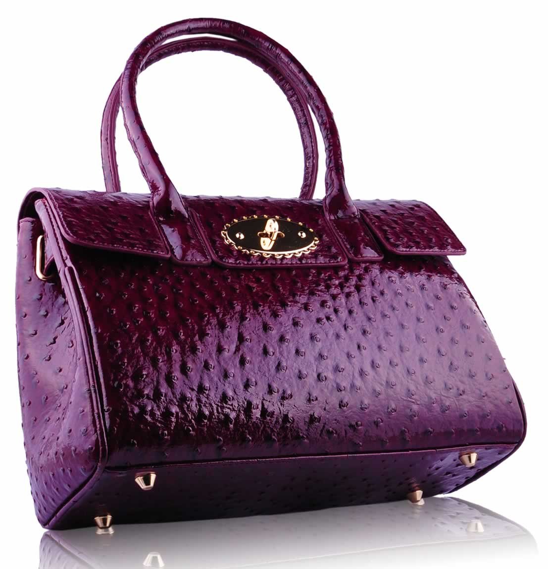 Wholesale Luxury purple Ostrich Effect Satchel Handbag