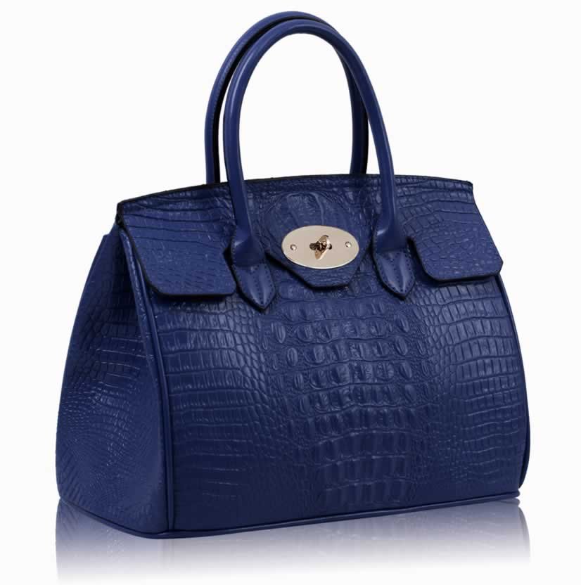 Download Navy Twist-Lock Closure Tote Bag In Mock- Croc