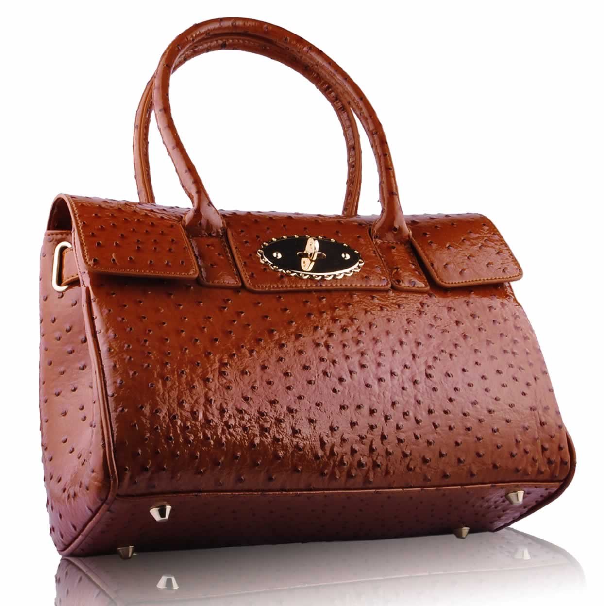 Wholesale Luxury Brown Ostrich Effect Satchel Handbag