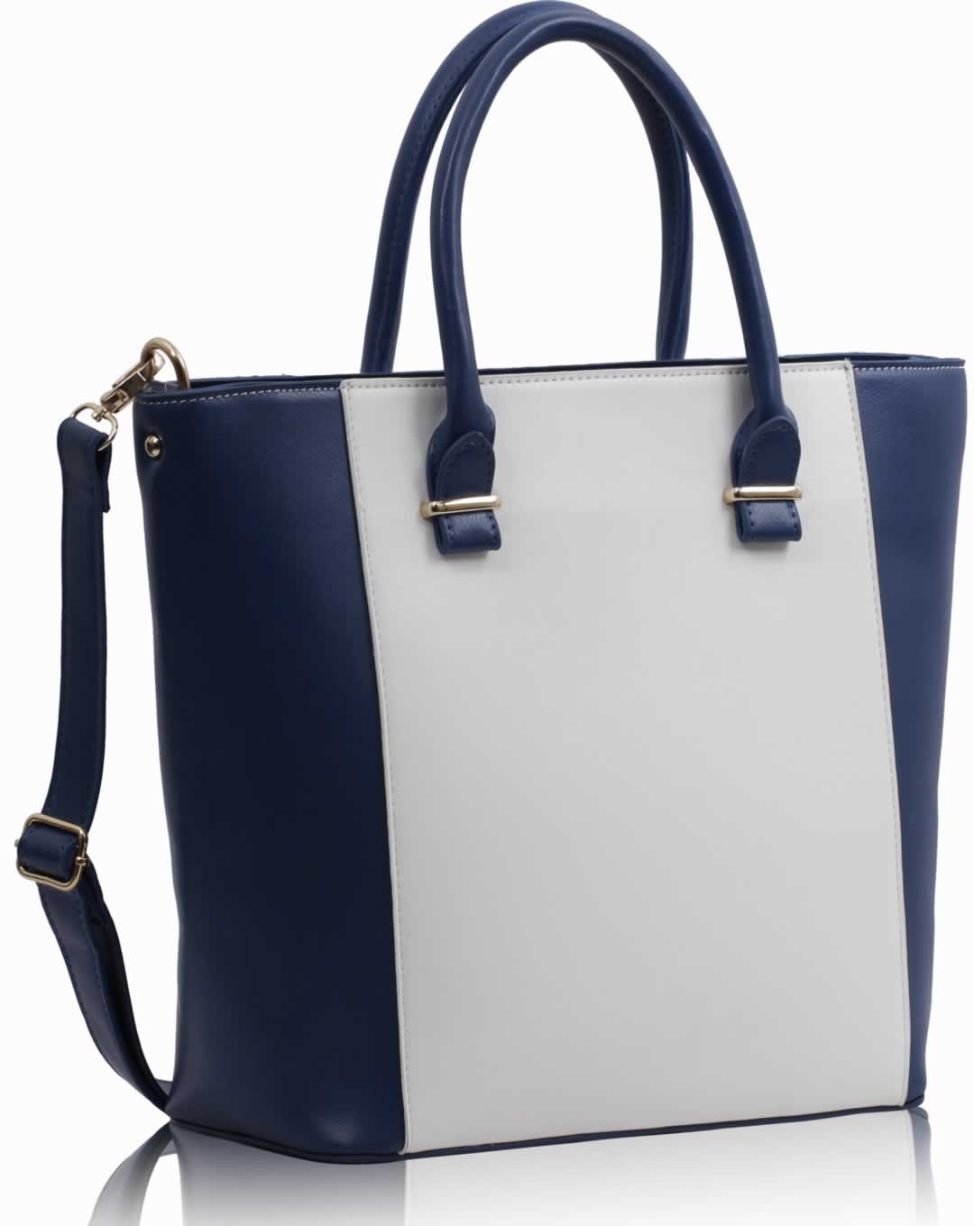 navy white handbag