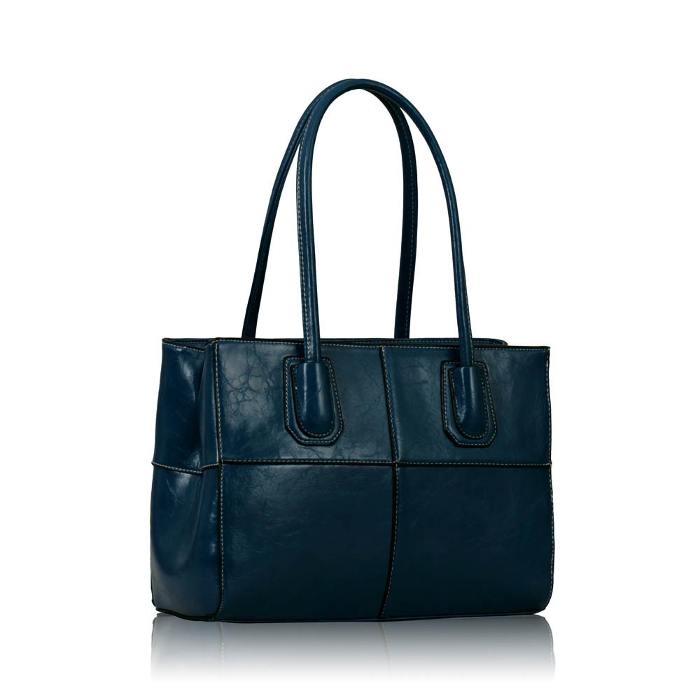 navy leather grab bag