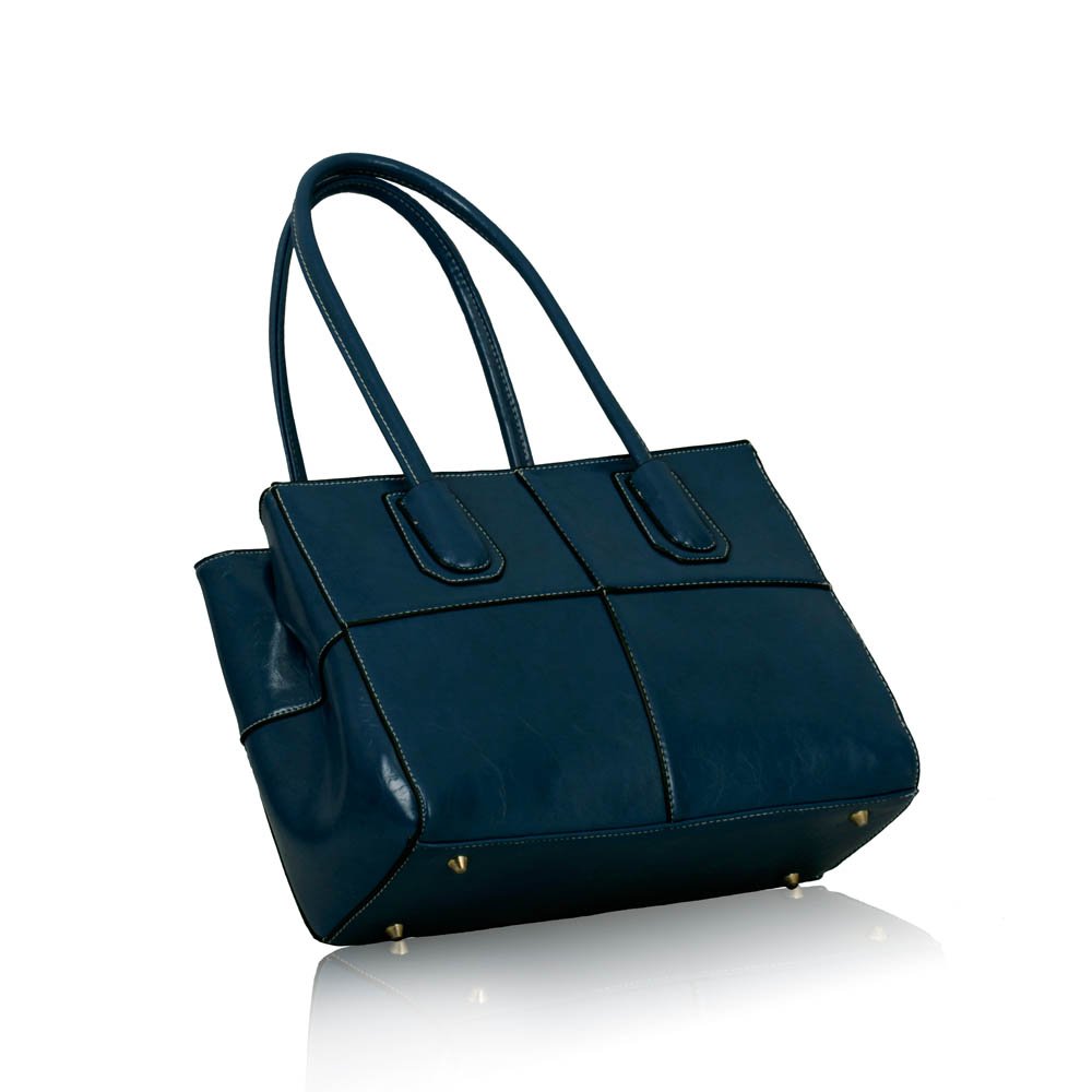 navy leather grab bag