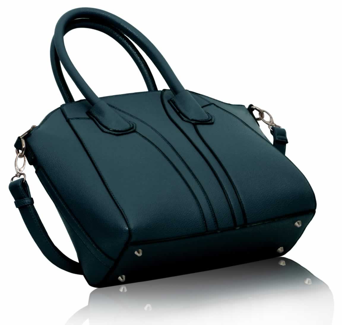 navy leather grab bag