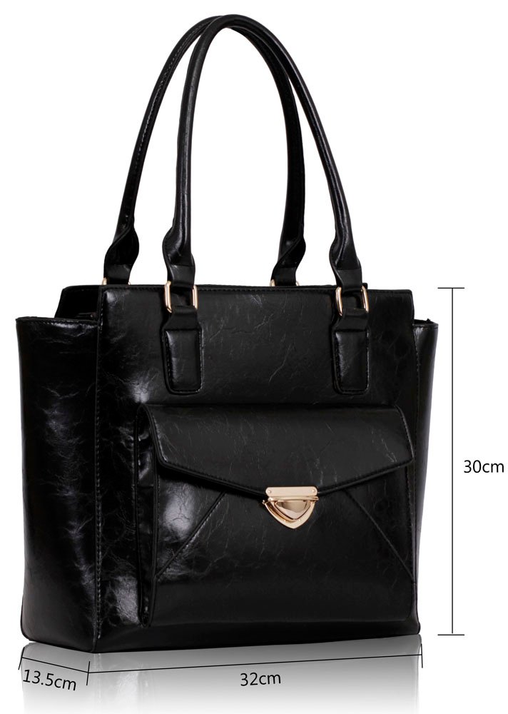 LS00130 - Black Large Front Pocket Tote Bag