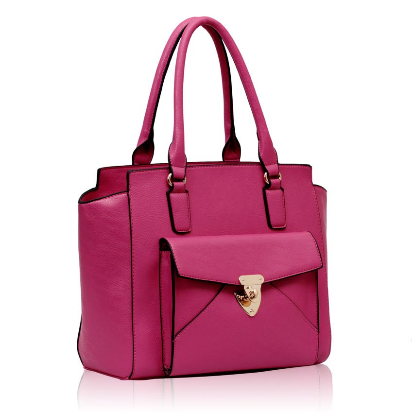 Fuchsia Front Pocket Tote Handbag