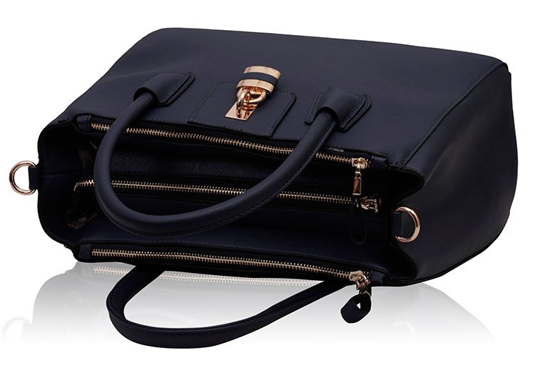 navy leather grab bag