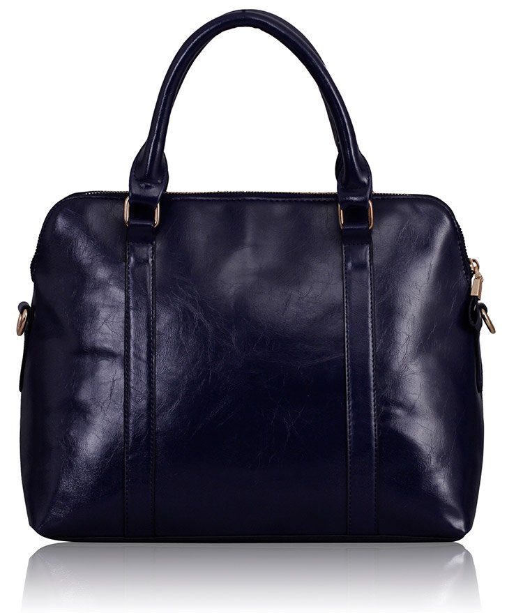 navy leather grab bag