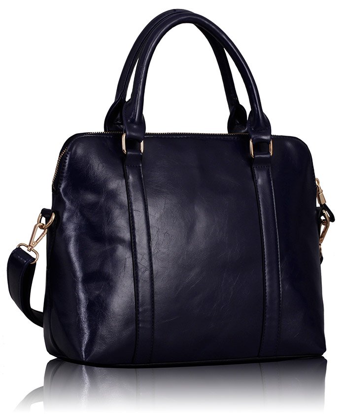 navy leather grab bag