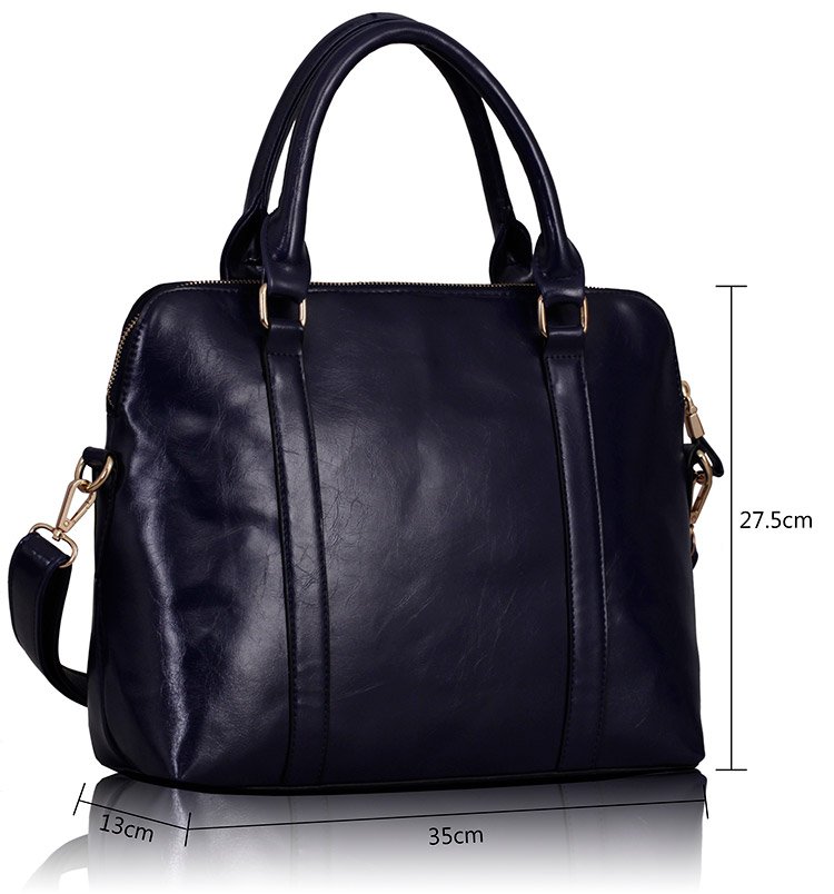 navy leather grab bag