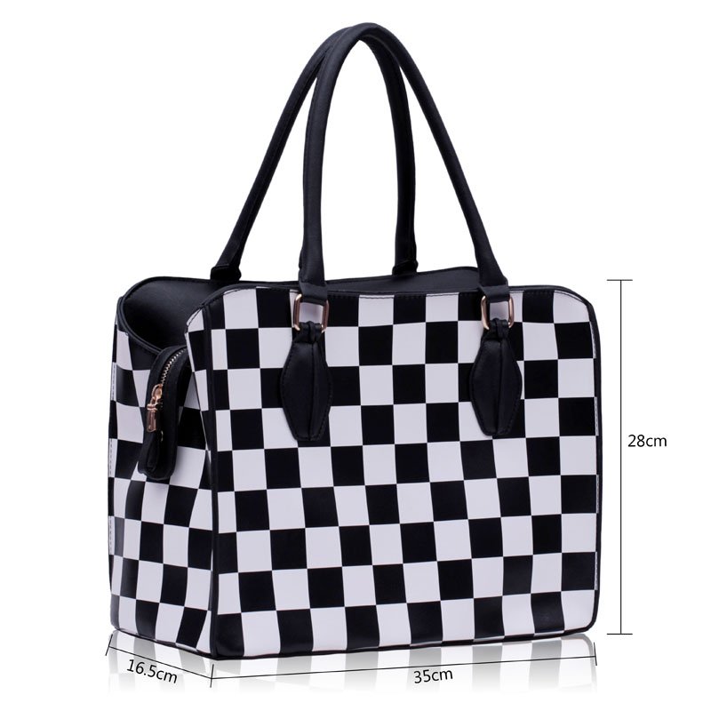 LS00145 - Black Checkered Print Shoulder Bag