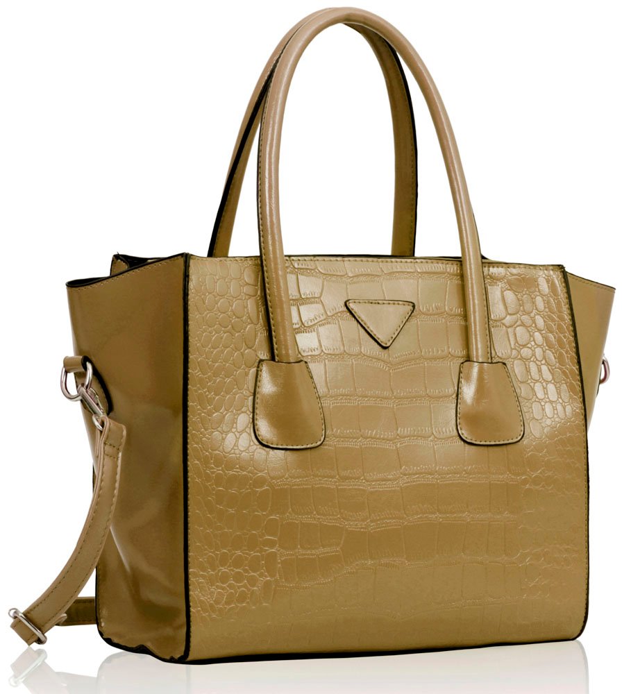 Ls Nude Croc Tote Handbag