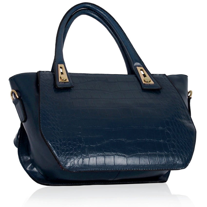 LS00220 - Navy Croc Style Shoulder Handbag