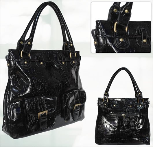 Sale ! :: LS3821 - Black Croc Drawstring Fashion Tote Bag - Ladies ...