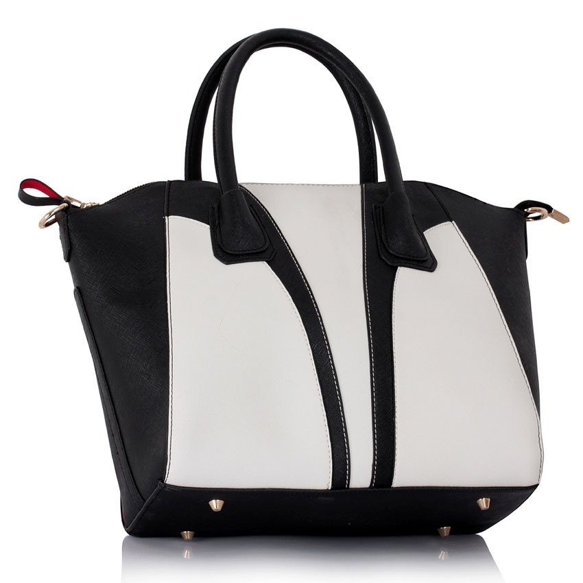 Wholesale Black /White - Colour Block Patchwork Fashion Bag