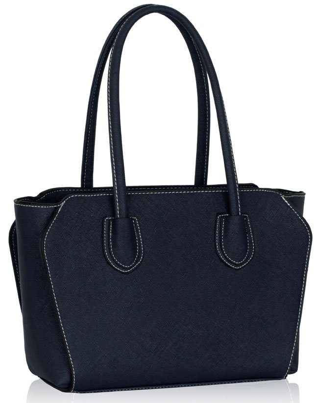 navy leather grab bag