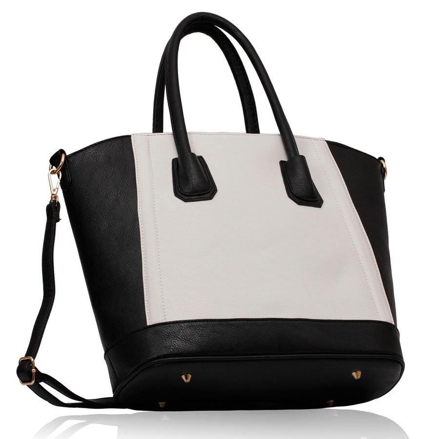 Black /White Tote Bag With Long Strap
