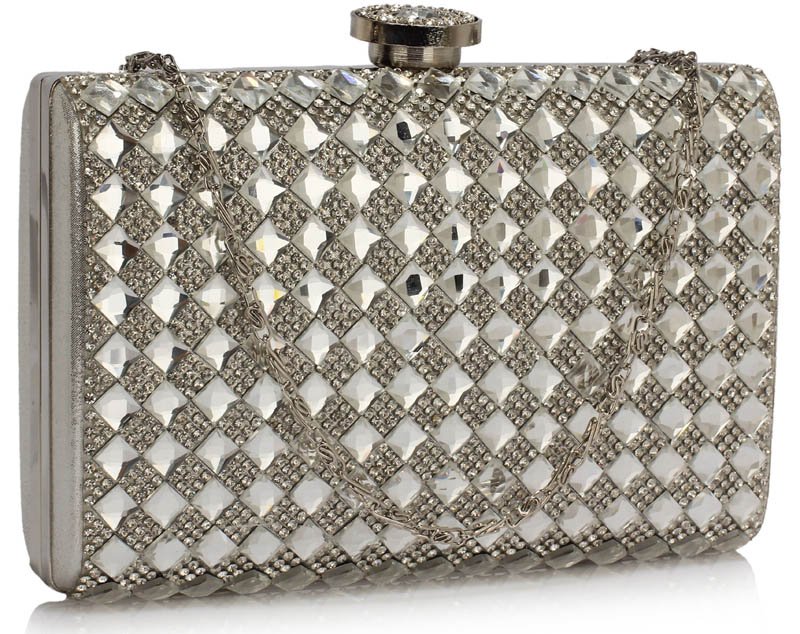 large silver diamante clutch bag