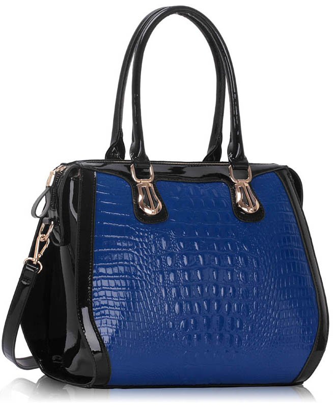 Black / Blue Croc Tote Bag