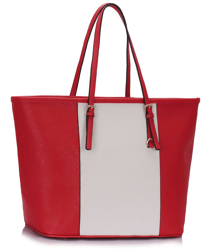 red and white tote bag