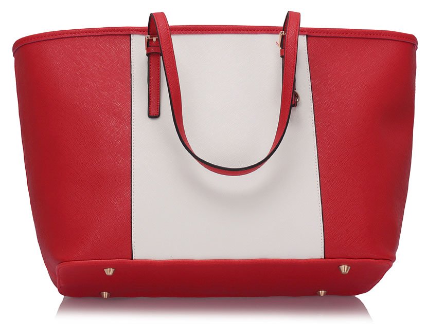 red and white tote bag