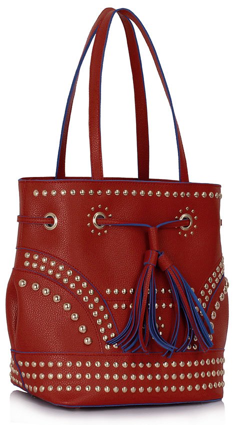 Wholesale bag - LS00324 - Burgundy Drawstring Bucket Bag with Stud Detail