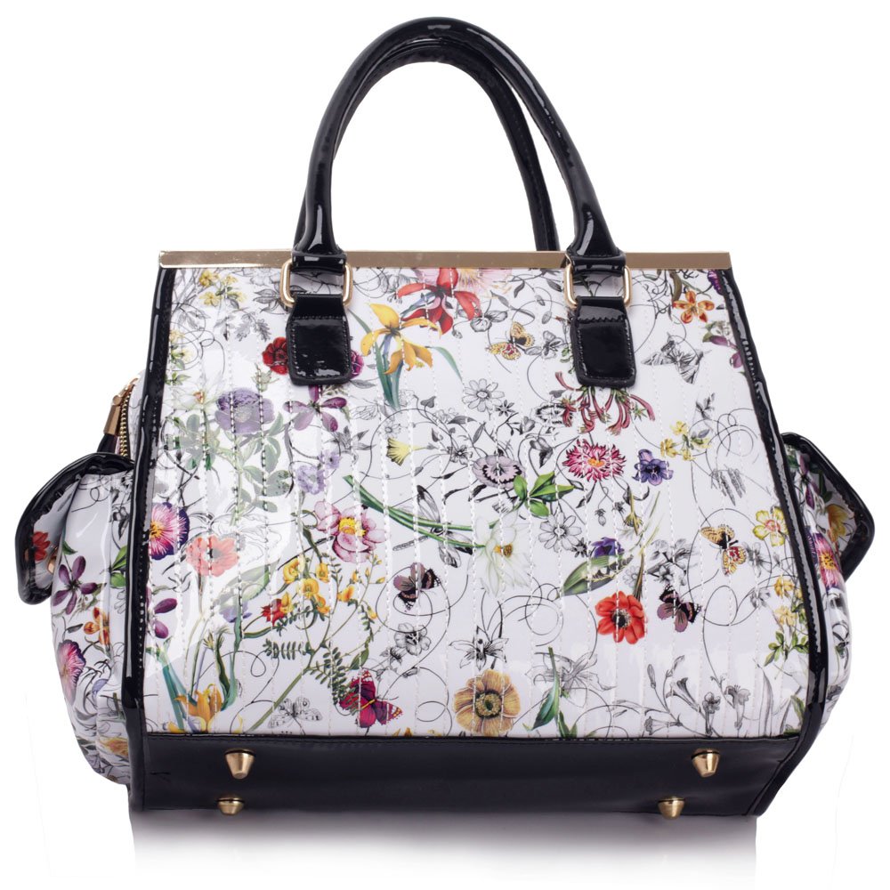 white bag with flowers