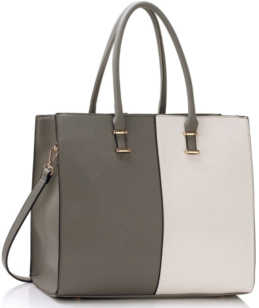 grey and white purse