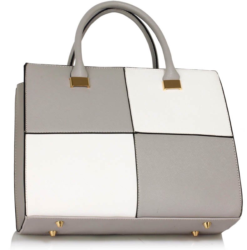 grey and white purse