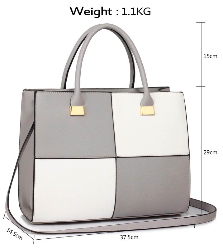 grey and white purse