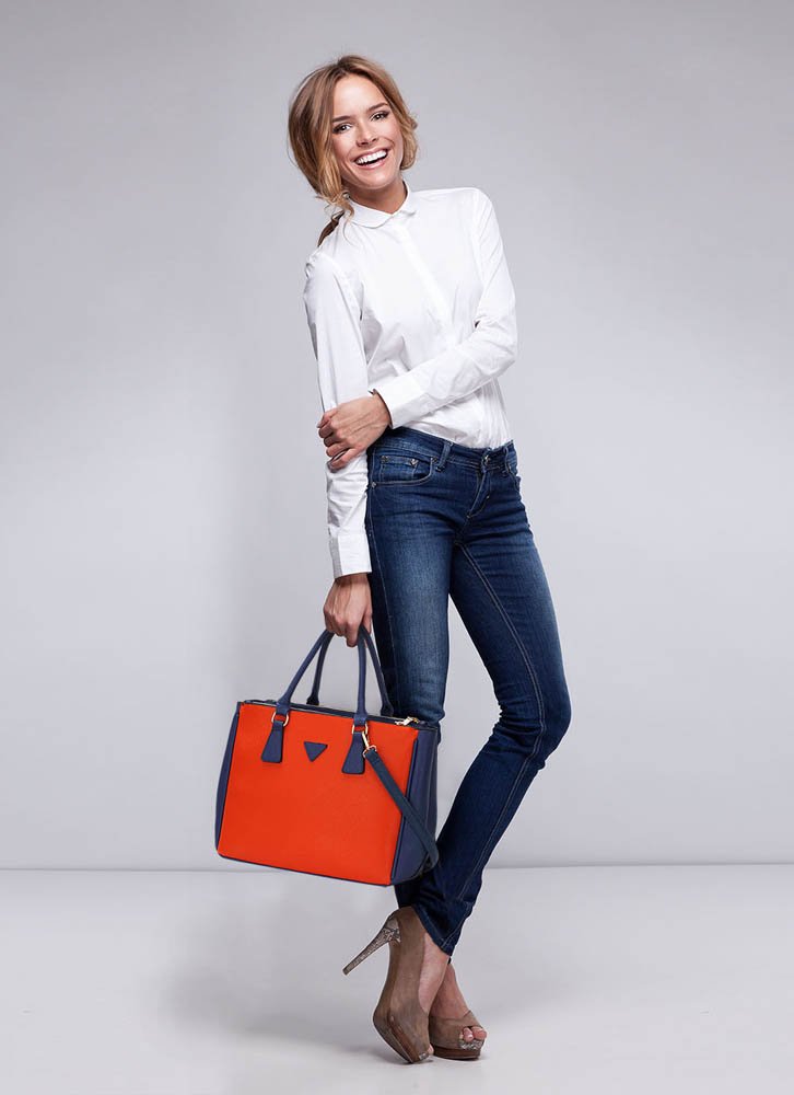 orange and blue purse