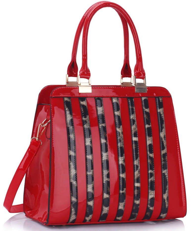 red animal print bag