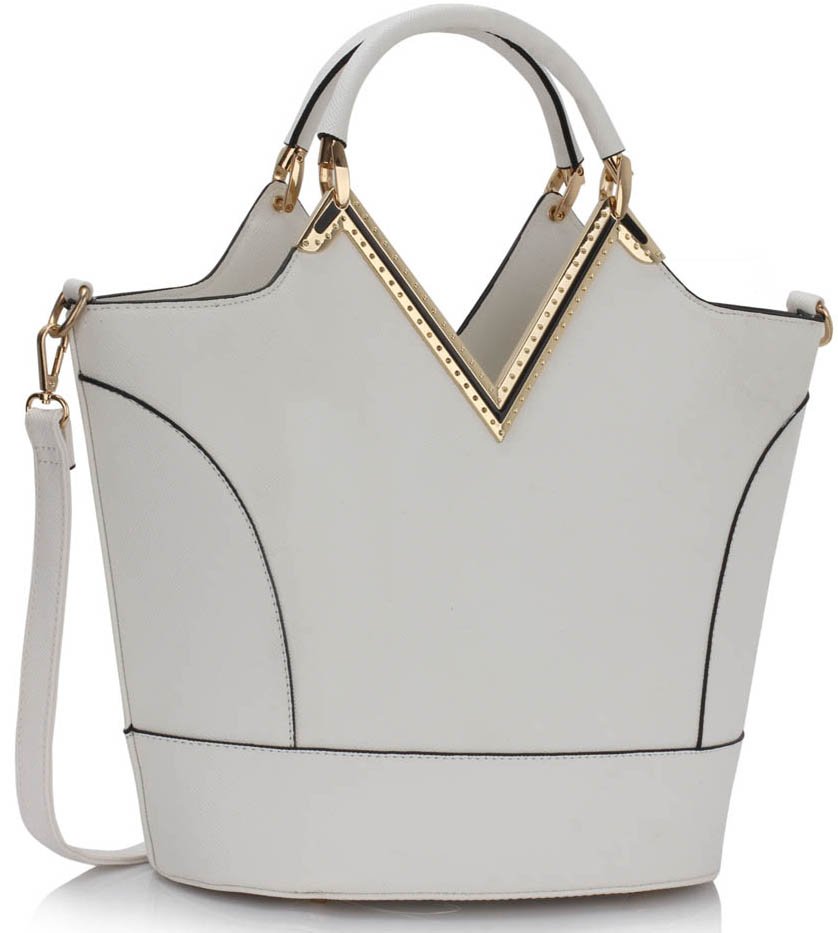 LS00379A - White V Design Tote Bag