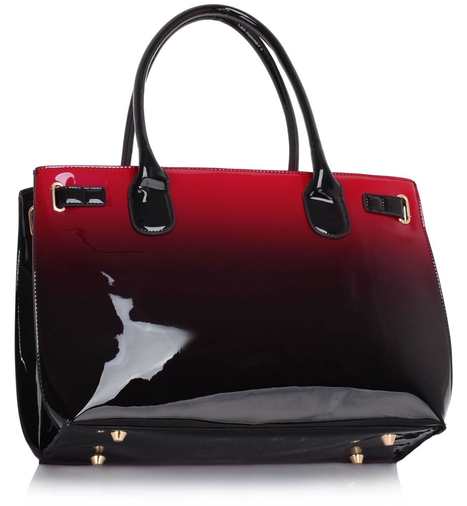 LS00245 - Burgundy Patent Two-Tone Handbag With Buckle Detail